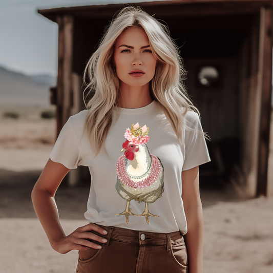 Glam Chicken with Crown and Pearls Tshirt