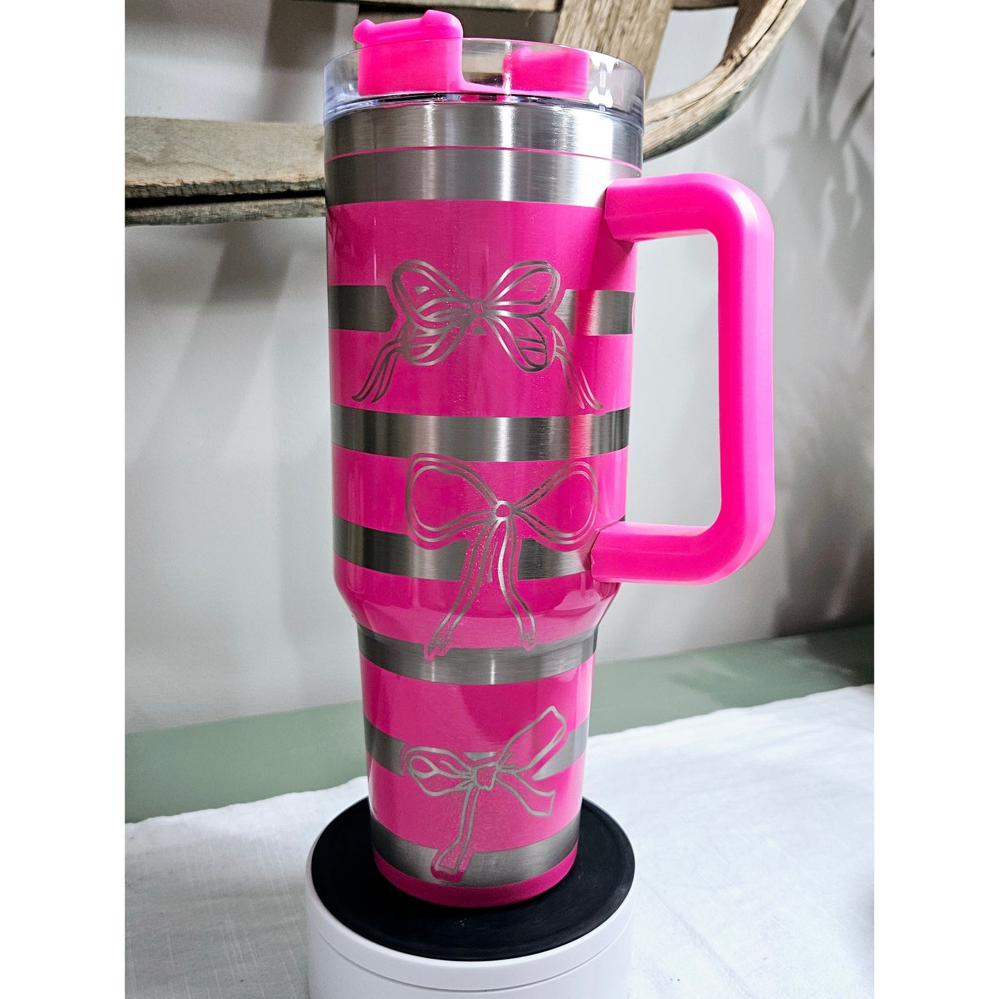 Trendy Bow Design 40 oz Laser-Engraved -Personalized Insulated Drinkware