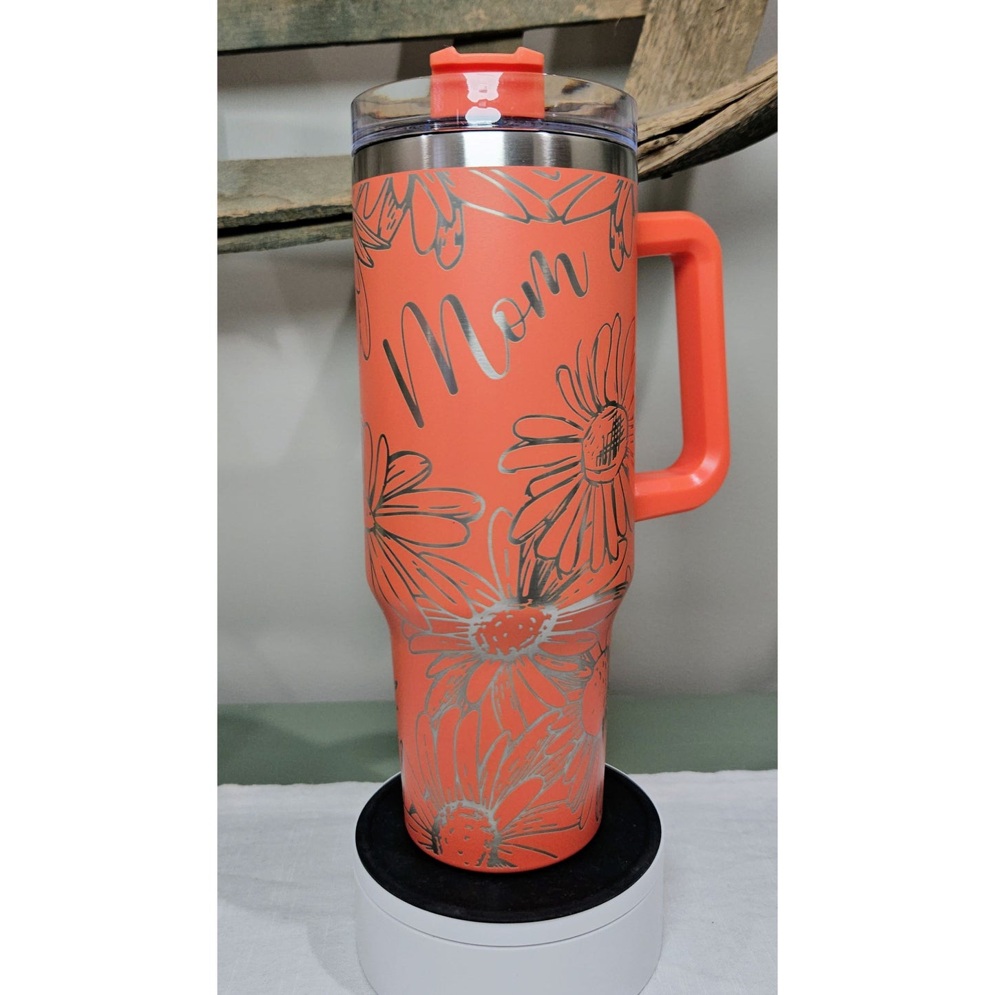 Daisy Mom 40 oz Custom Laser-Engraved Orange Tumbler – Personalized Insulated Drinkware