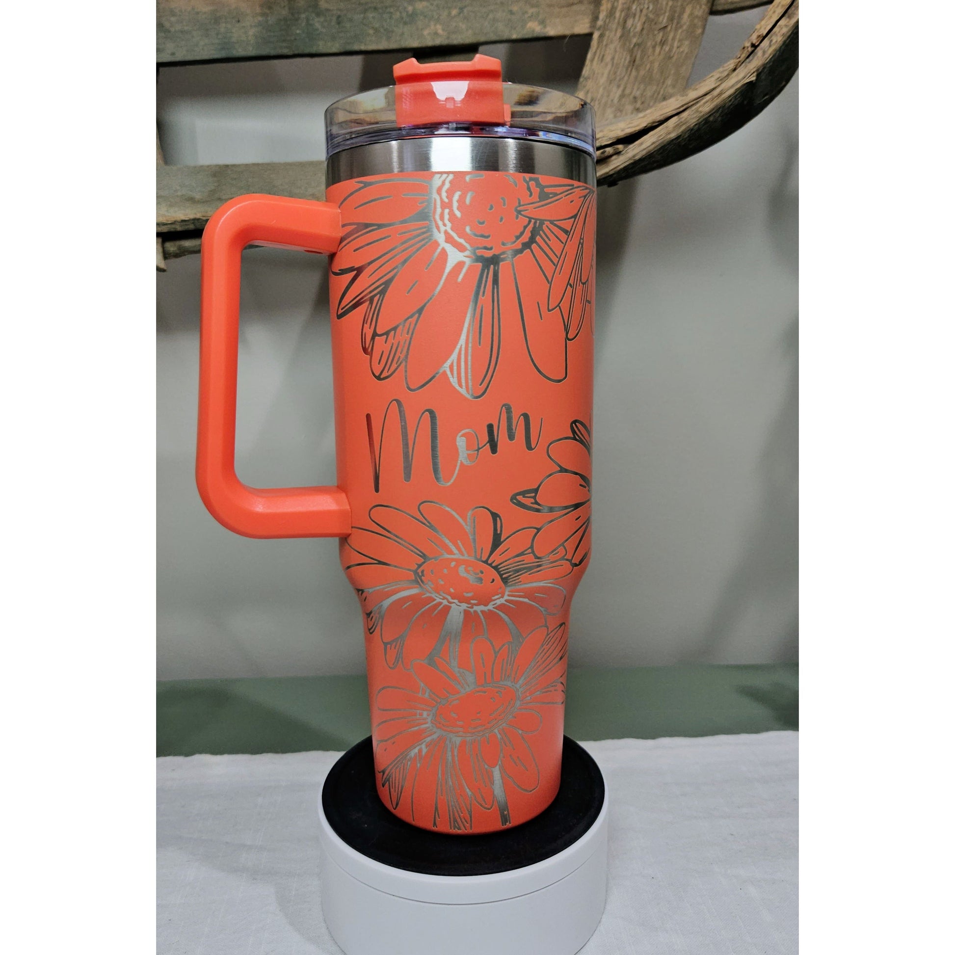 40 oz stainless steel laser engraved orange tumbler dishwasher safe