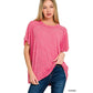 Washed Ribbed Short Sleeve Boat-neck Top