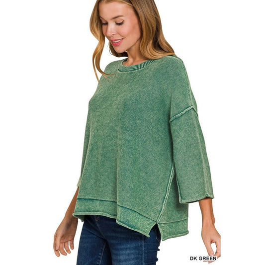 Washed 3/4 Sleeve Boxy Sweater