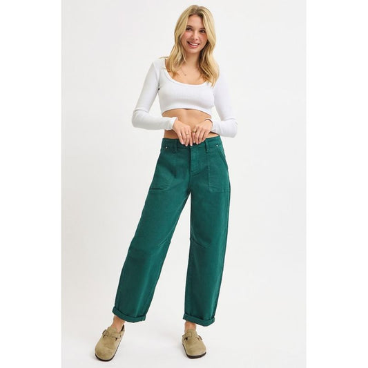 High Rise Ankle Cuffed Barrel Pants