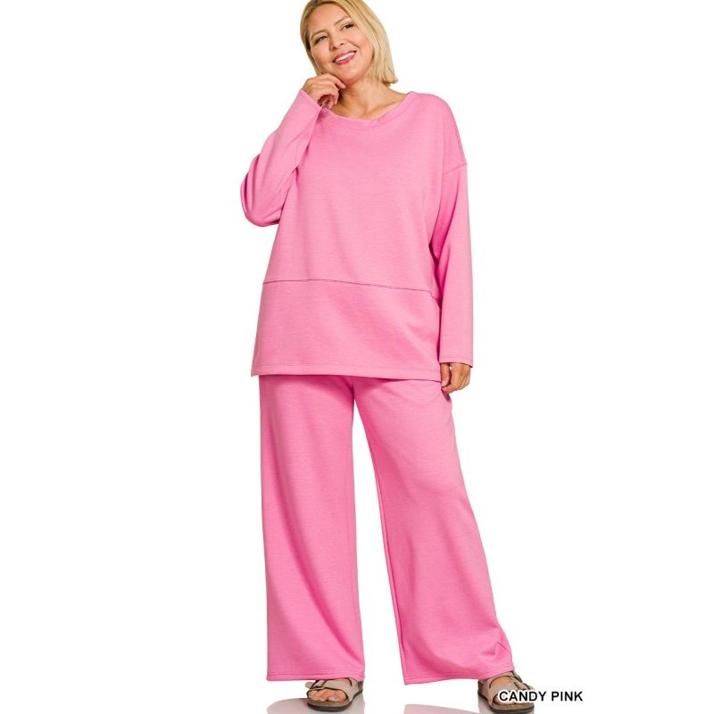 Plus Scuba Side Slit Top & Pants Set