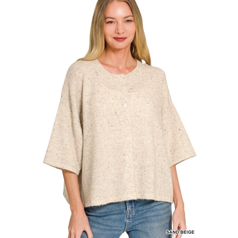 Wool Blend Half Sleeve Cardigan