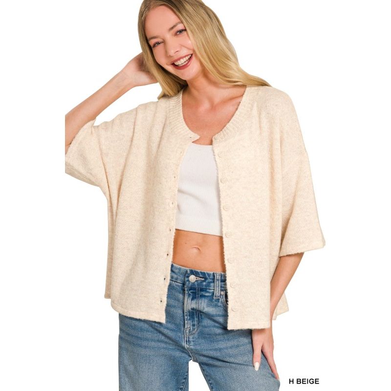 Wool Blend Half Sleeve Cardigan