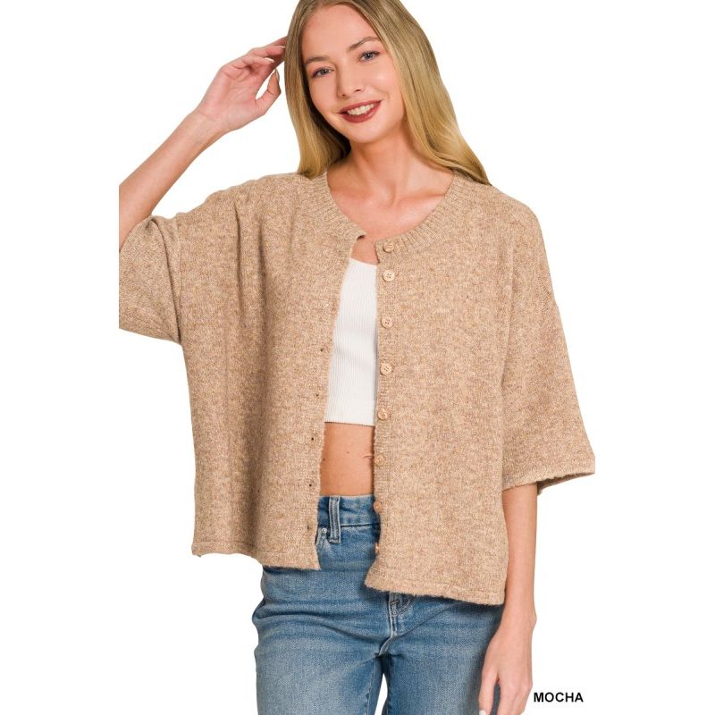 Wool Blend Half Sleeve Cardigan