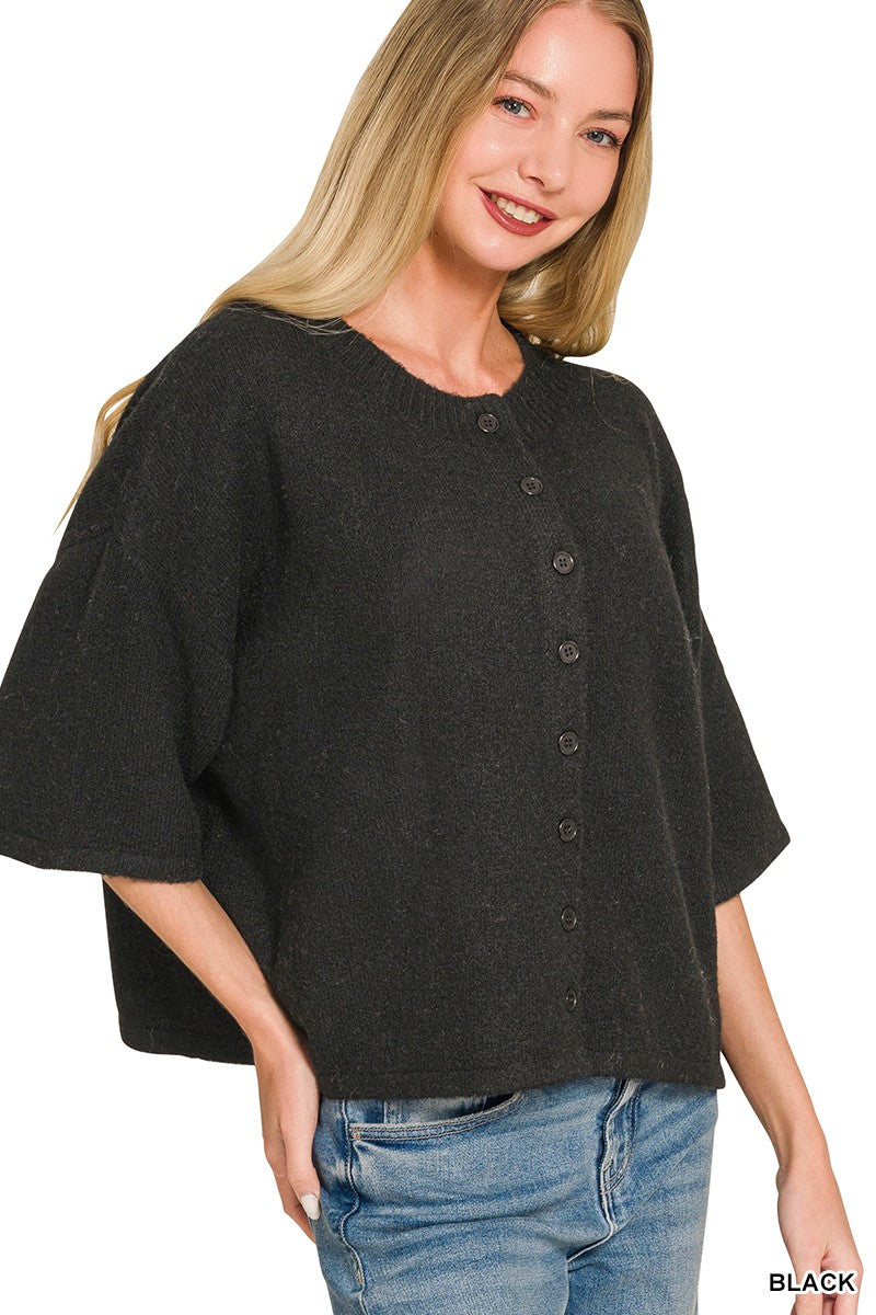 Wool Blend Half Sleeve Cardigan