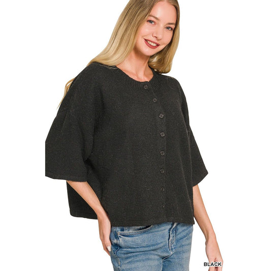 Wool Blend Half Sleeve Cardigan