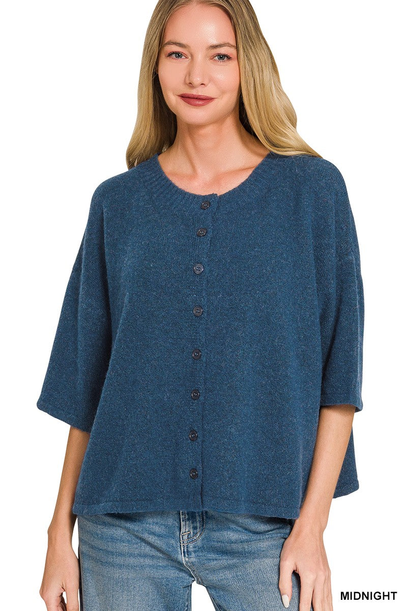 Wool Blend Half Sleeve Cardigan