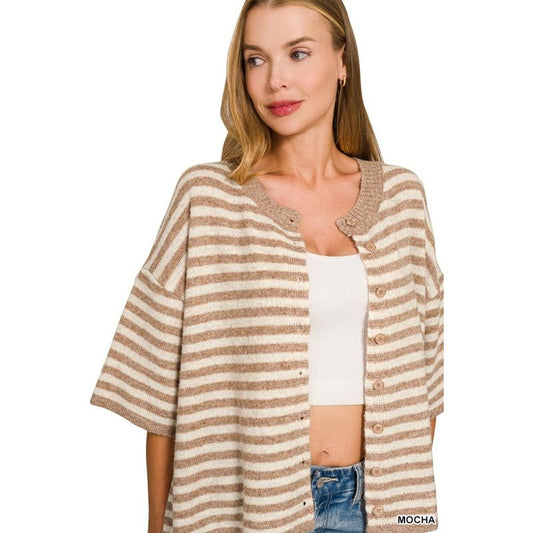 Striped Wool Blend Short Cardigan Sweater