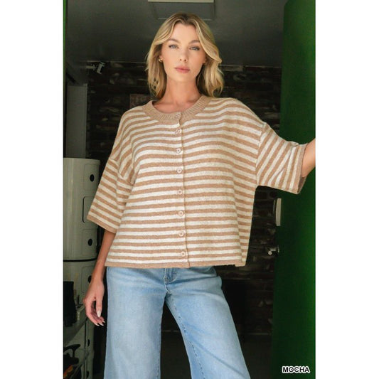 Striped Wool Blend Short Cardigan Sweater