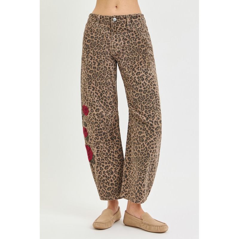 Barrel Rose Embroidered Leopard Print Pants