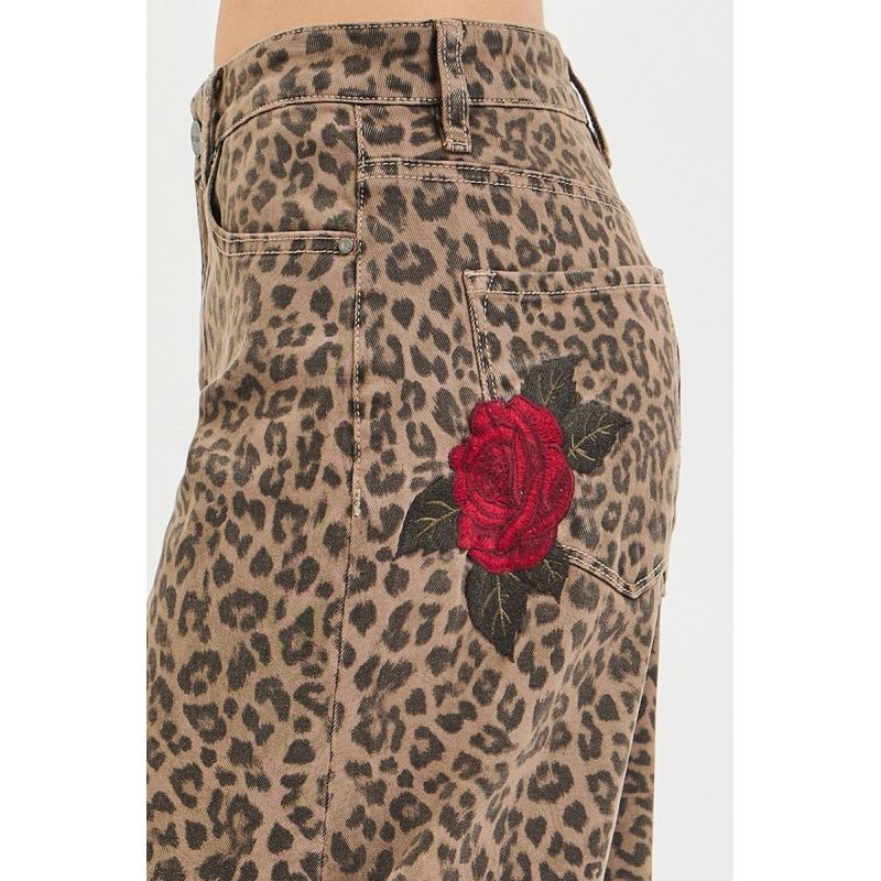 Barrel Rose Embroidered Leopard Print Pants