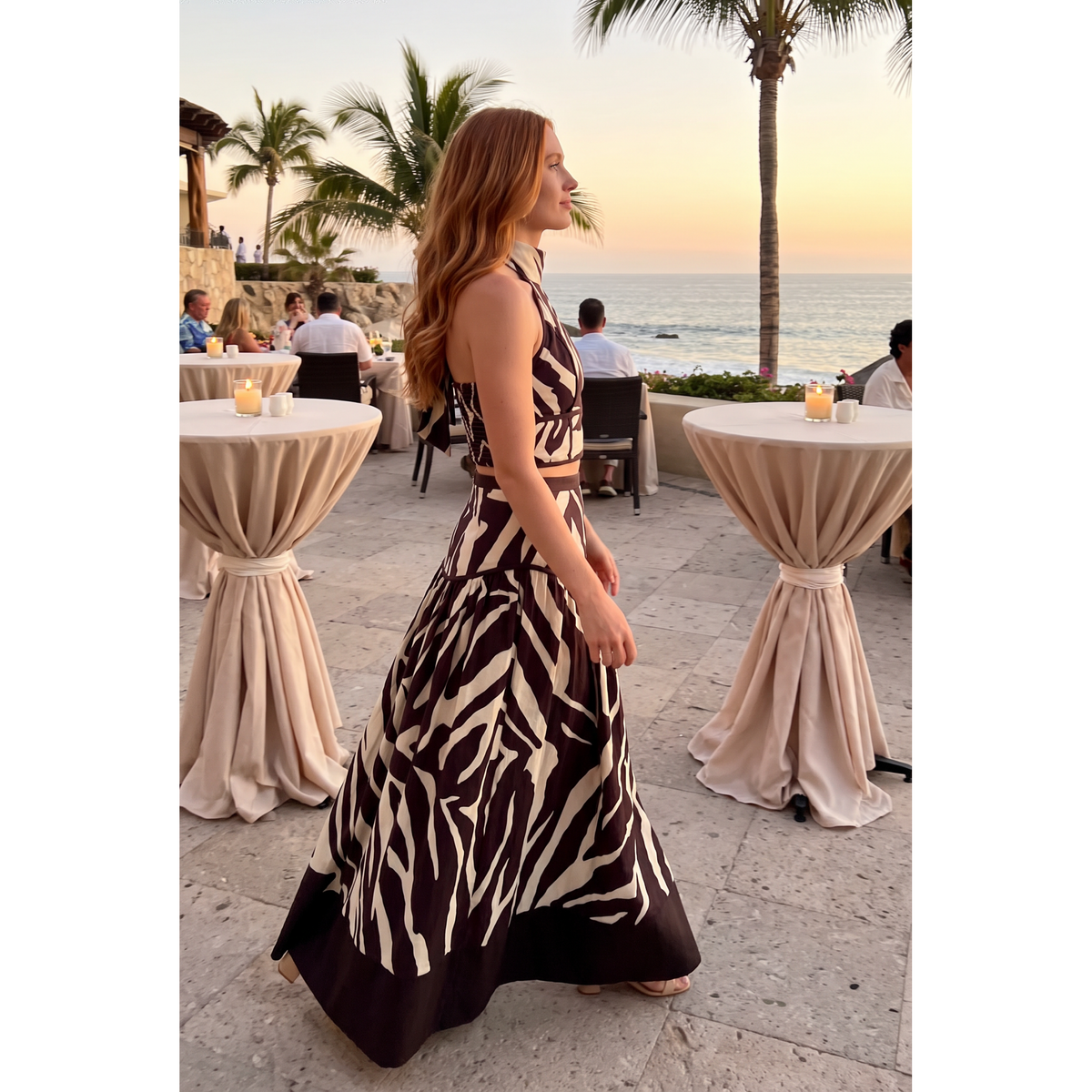 Zebra Print Halter Crop Top & Maxi Skirt Set