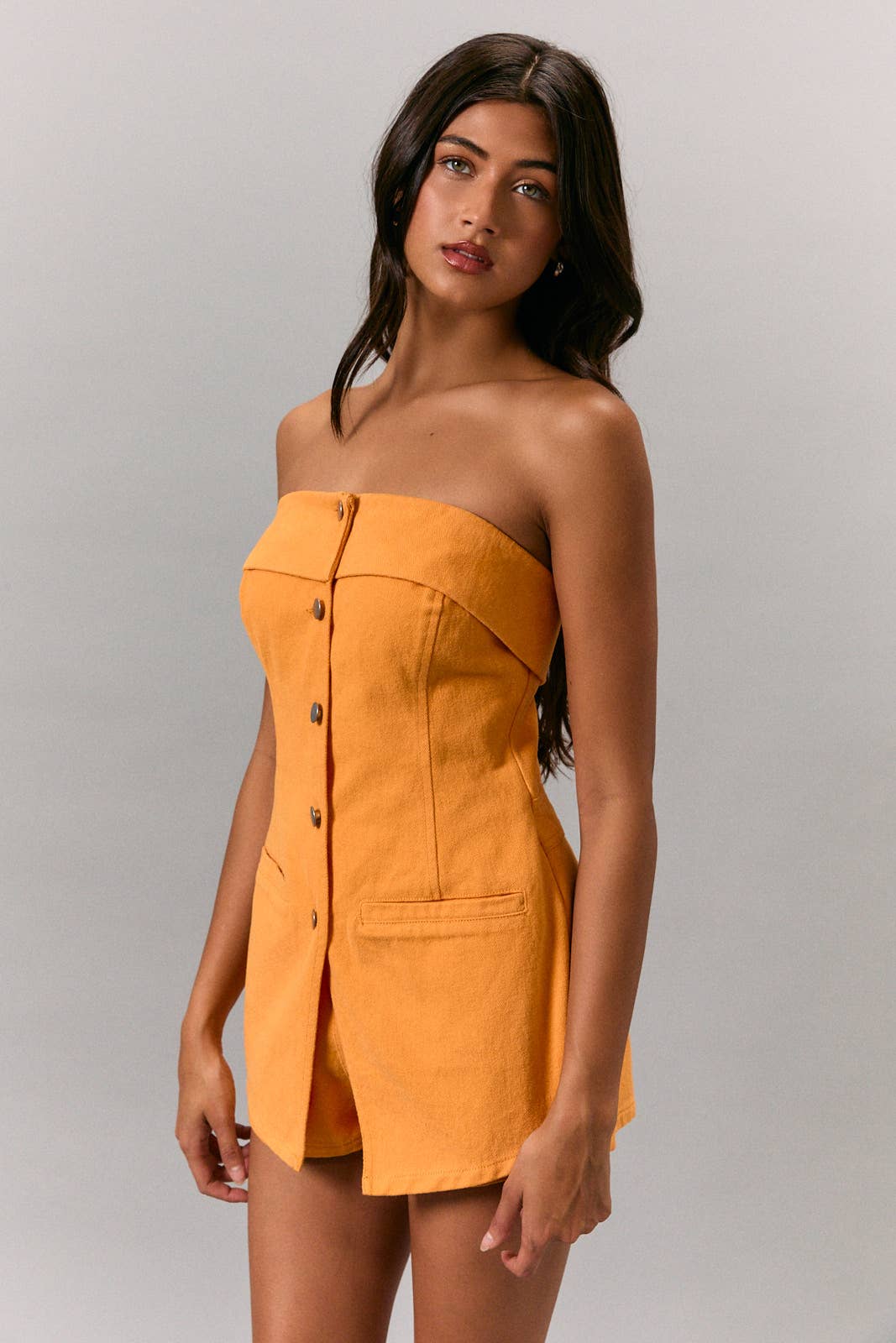 STRAPLESS ORANGE ROMPER