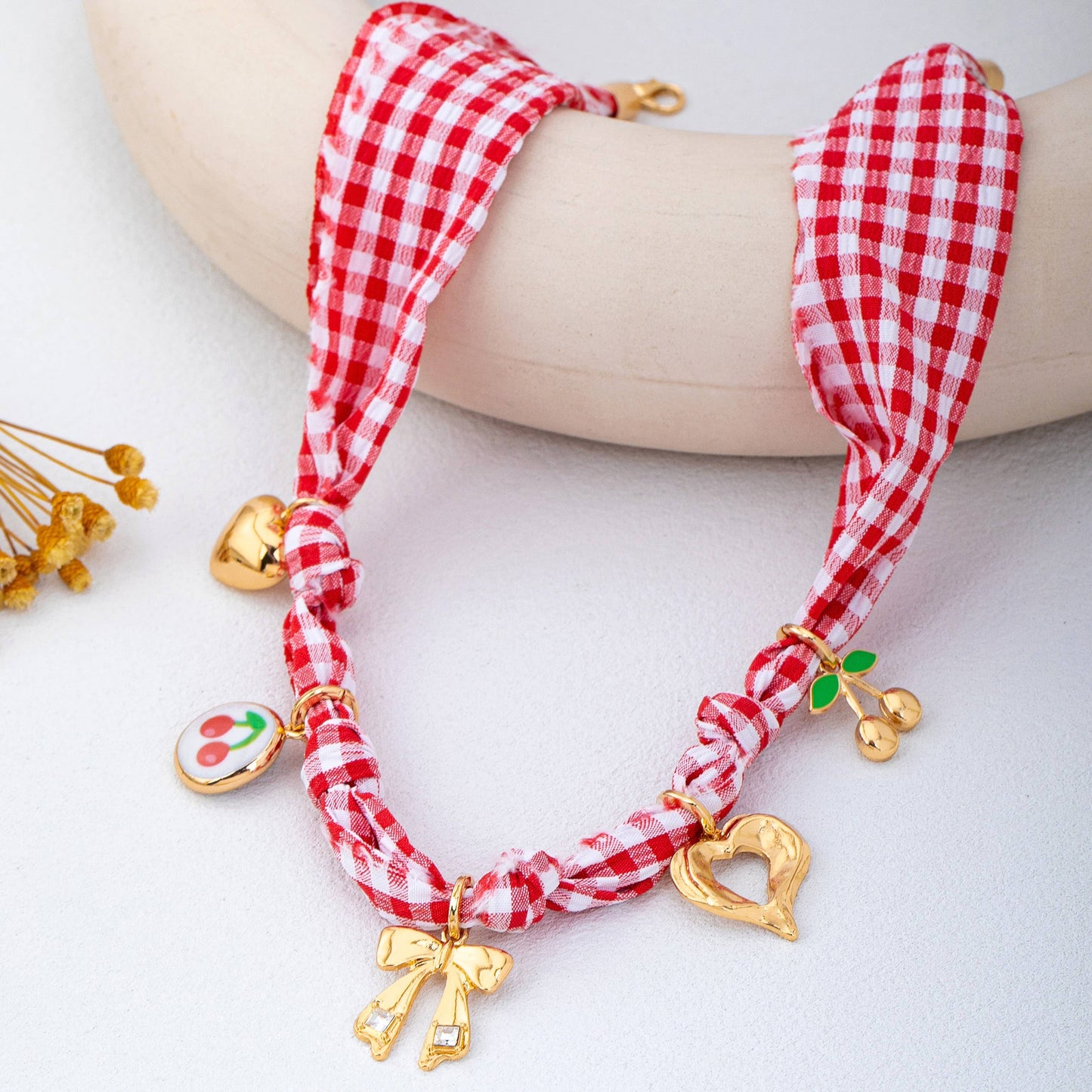Gingham Scarf Charm Necklace