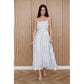 STRIPE PLEATED STRAPLESS LINEN MIDI DRESS