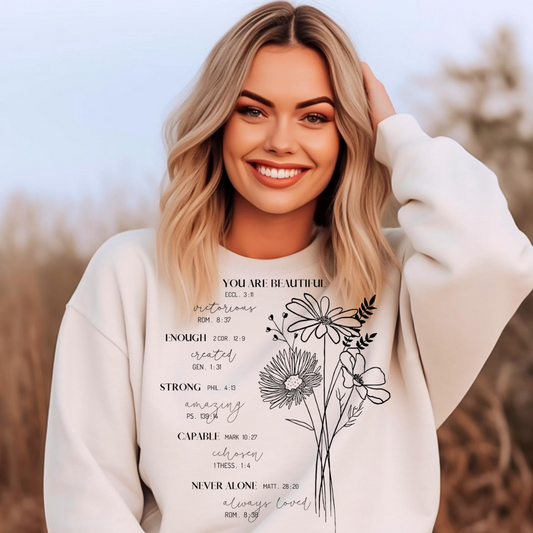Floral Affirmations Faith Design Sweatshirt with Sleeve Design