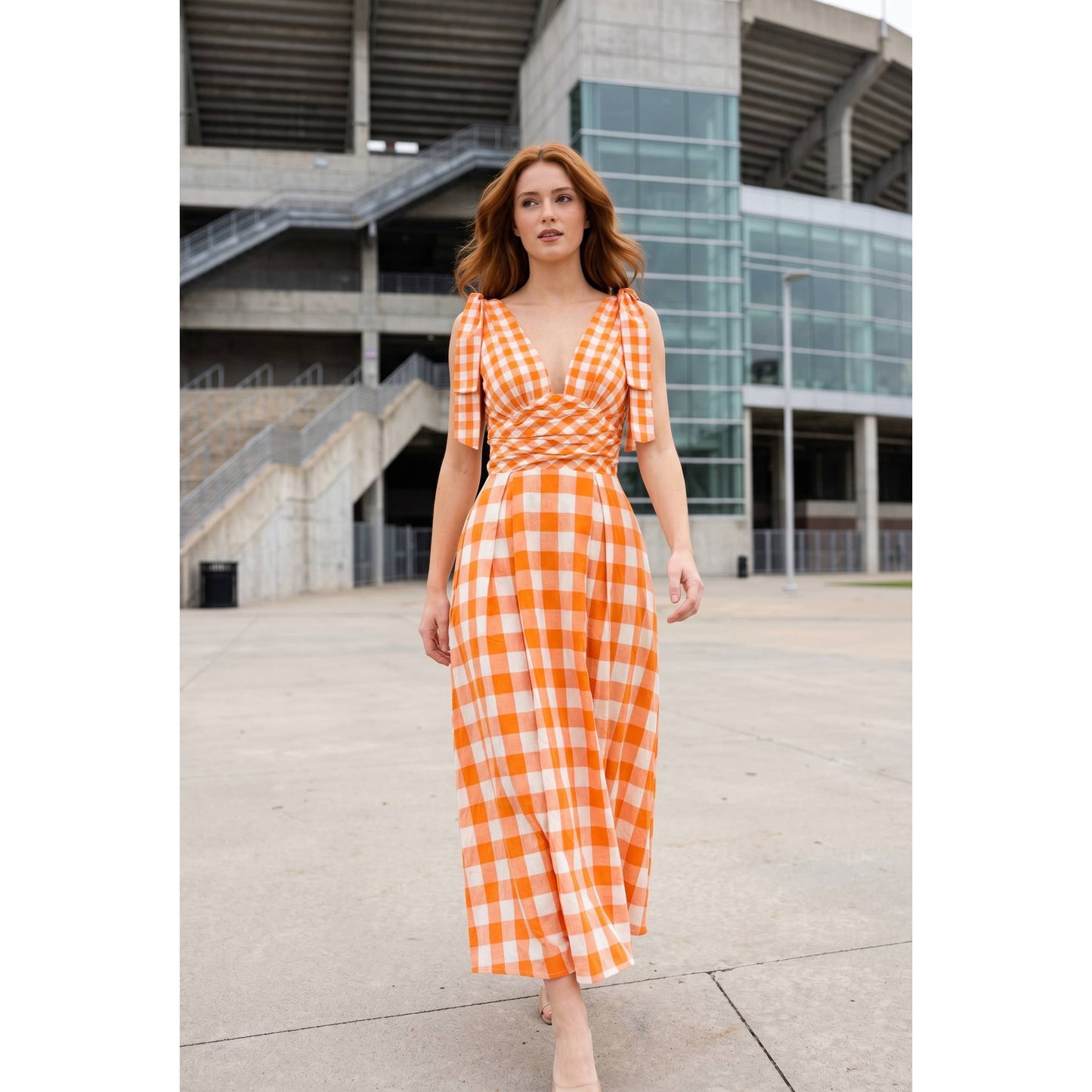 Orange Gingham Maxi Dress