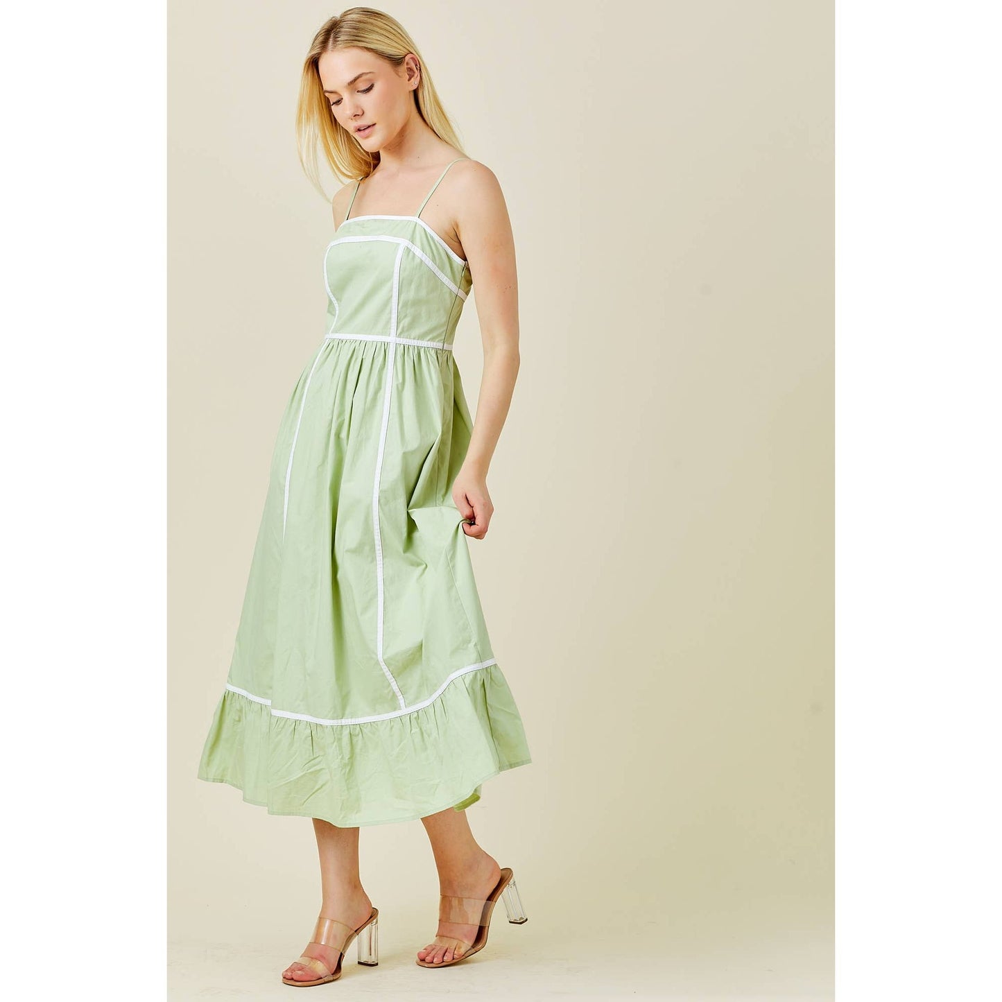 LINED SOLID SAGE DRESS