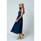 CORSET SEAM DETAIL DENIM MIDI DRESS