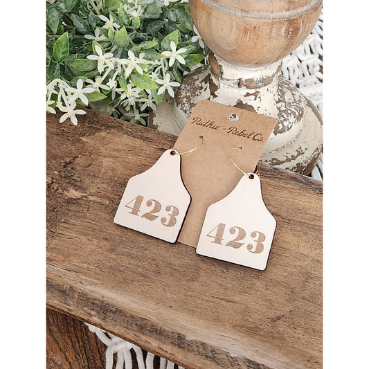 area code cow tag design wooder earrings