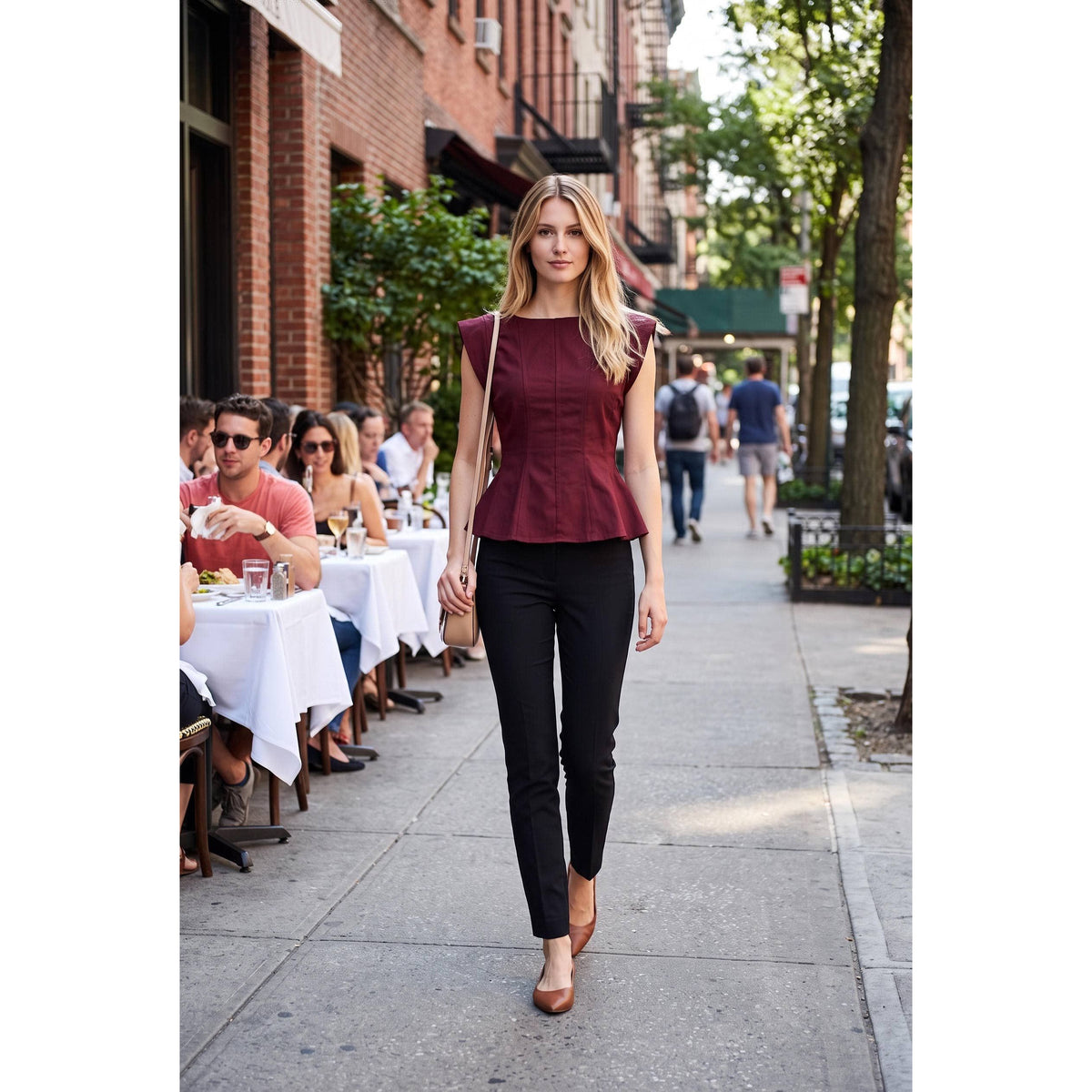 Stretch Cap Sleeve Peplum Top