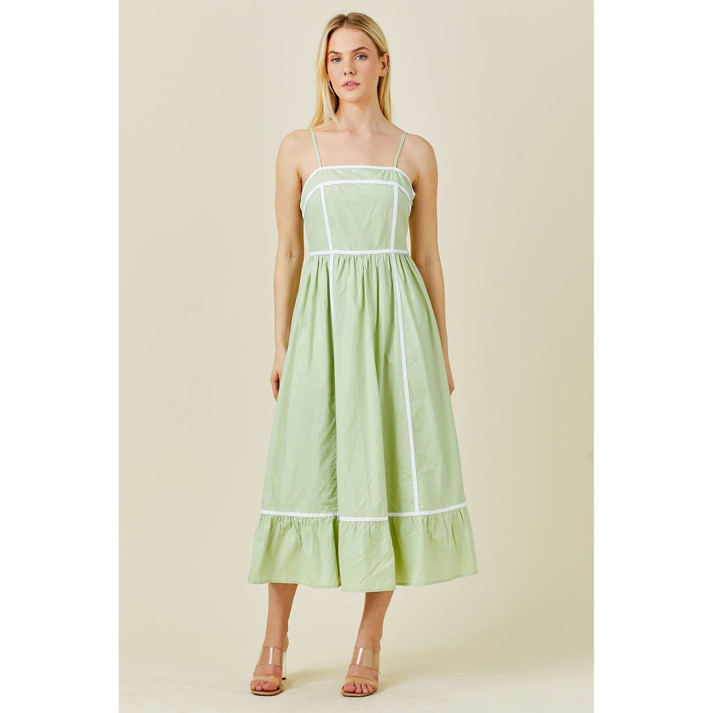 LINED SOLID SAGE DRESS