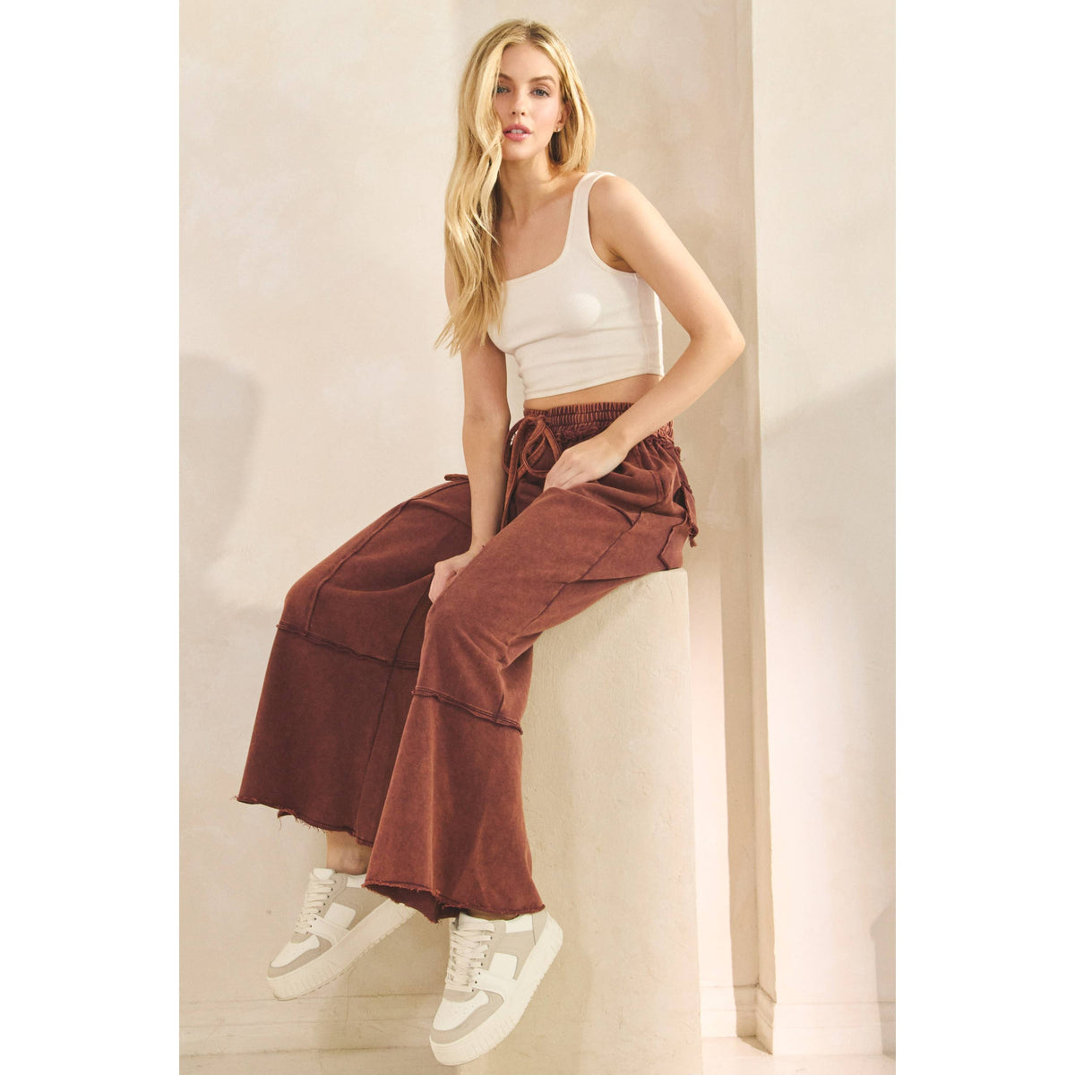 MINERAL WASHED TERRY KNIT PANTS