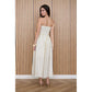 STRIPE PLEATED STRAPLESS LINEN MIDI DRESS