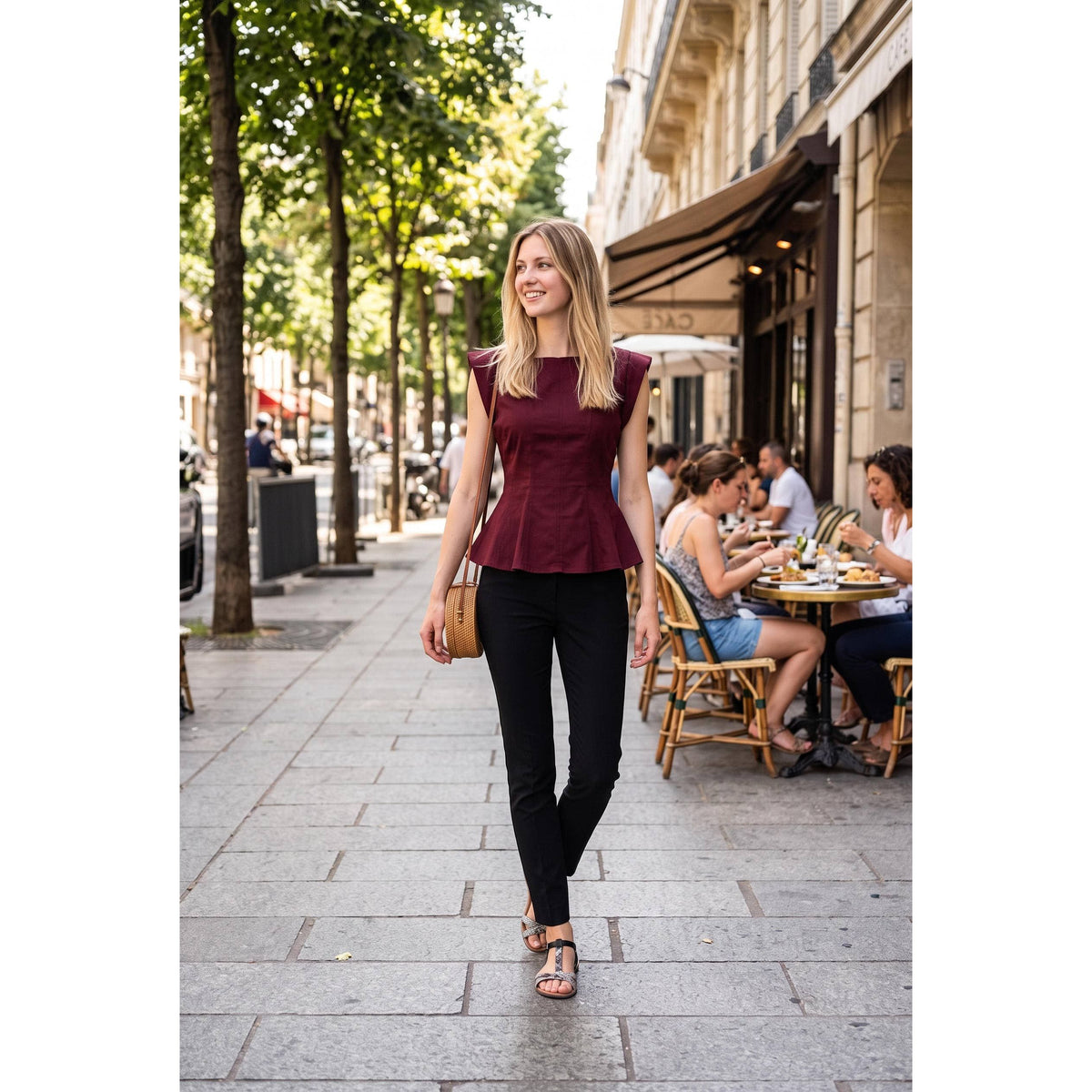Stretch Cap Sleeve Peplum Top