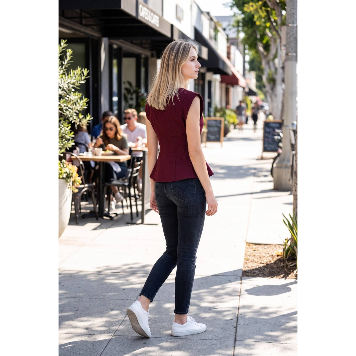 Stretch Cap Sleeve Peplum Top