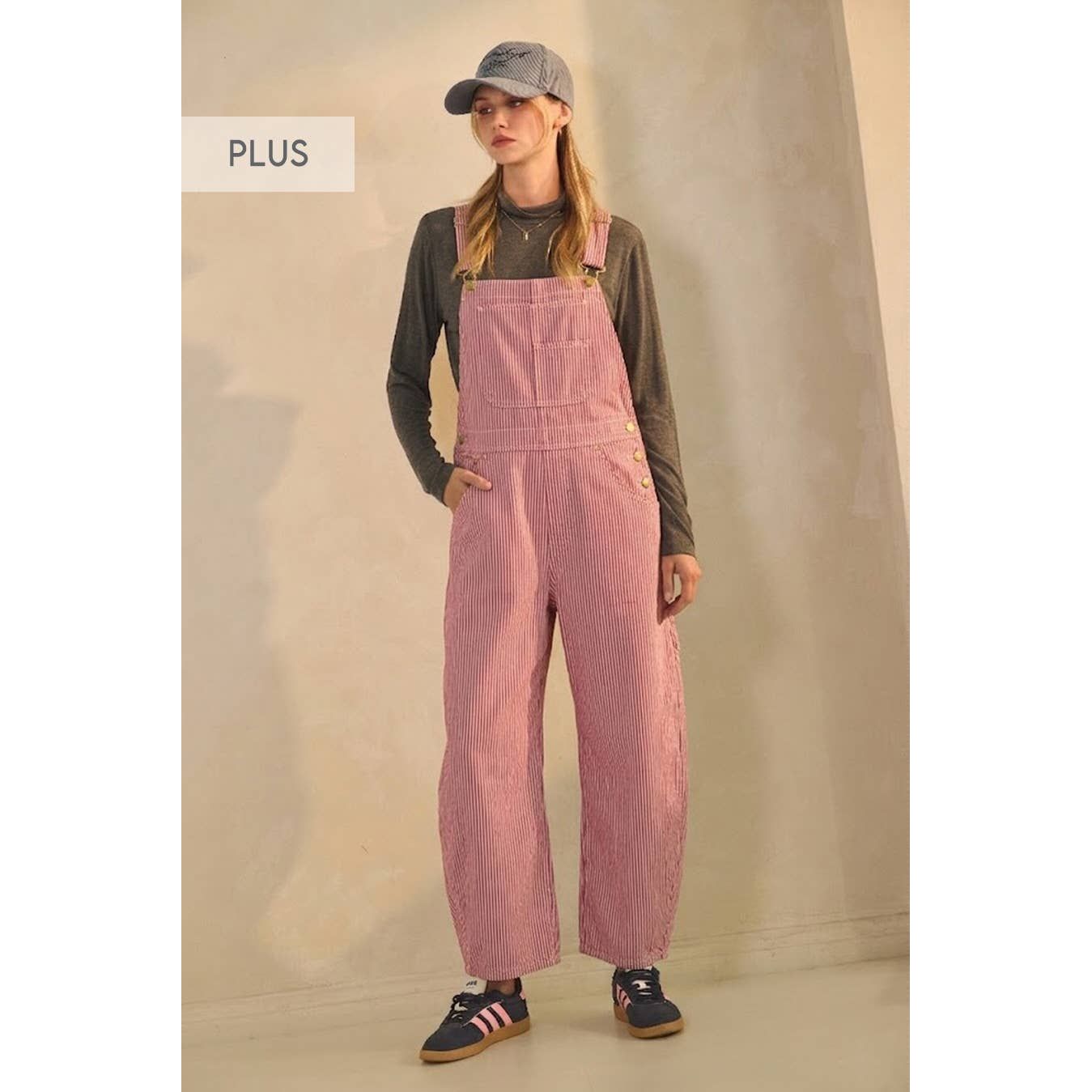 Plus Pinstriped Barrel-leg Overalls