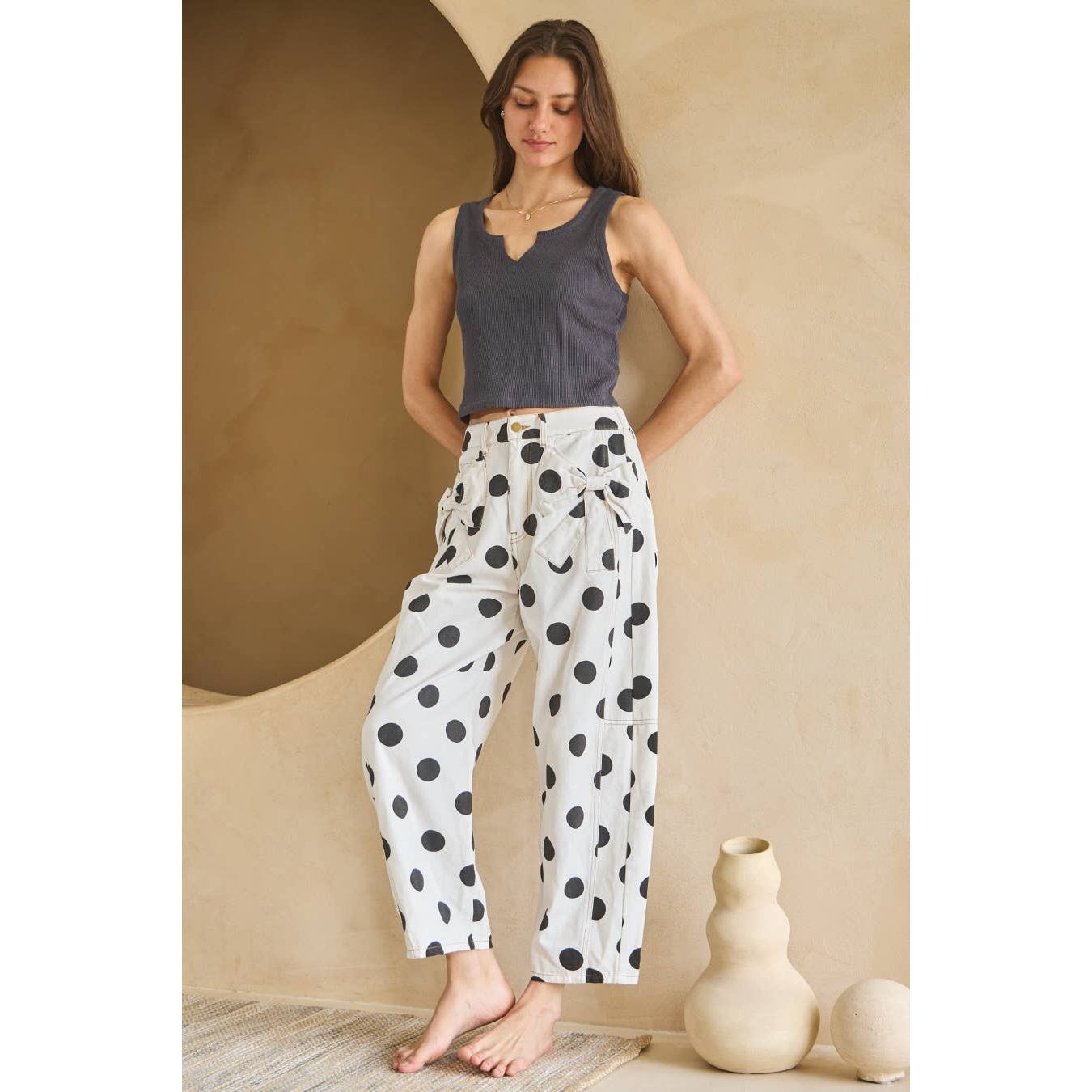 Polka Dot Barrel Denim Pants