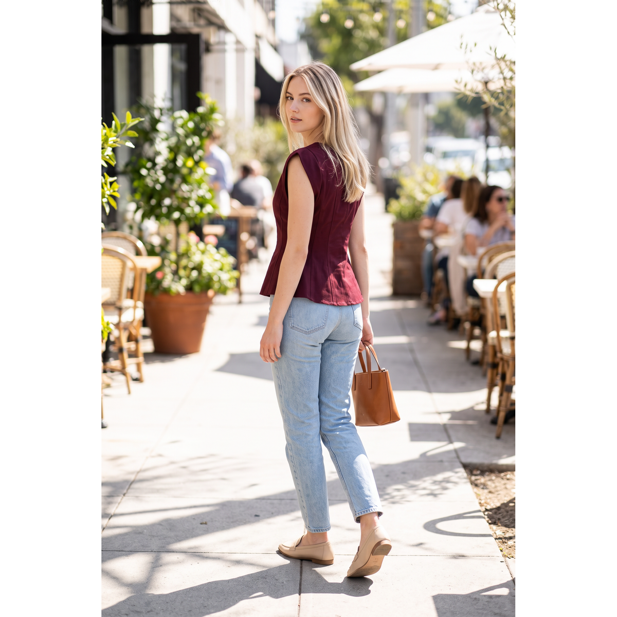 Stretch Cap Sleeve Peplum Top