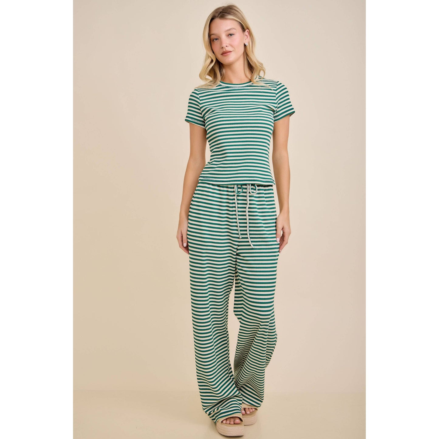 Rib Stripe Matching Pants Set