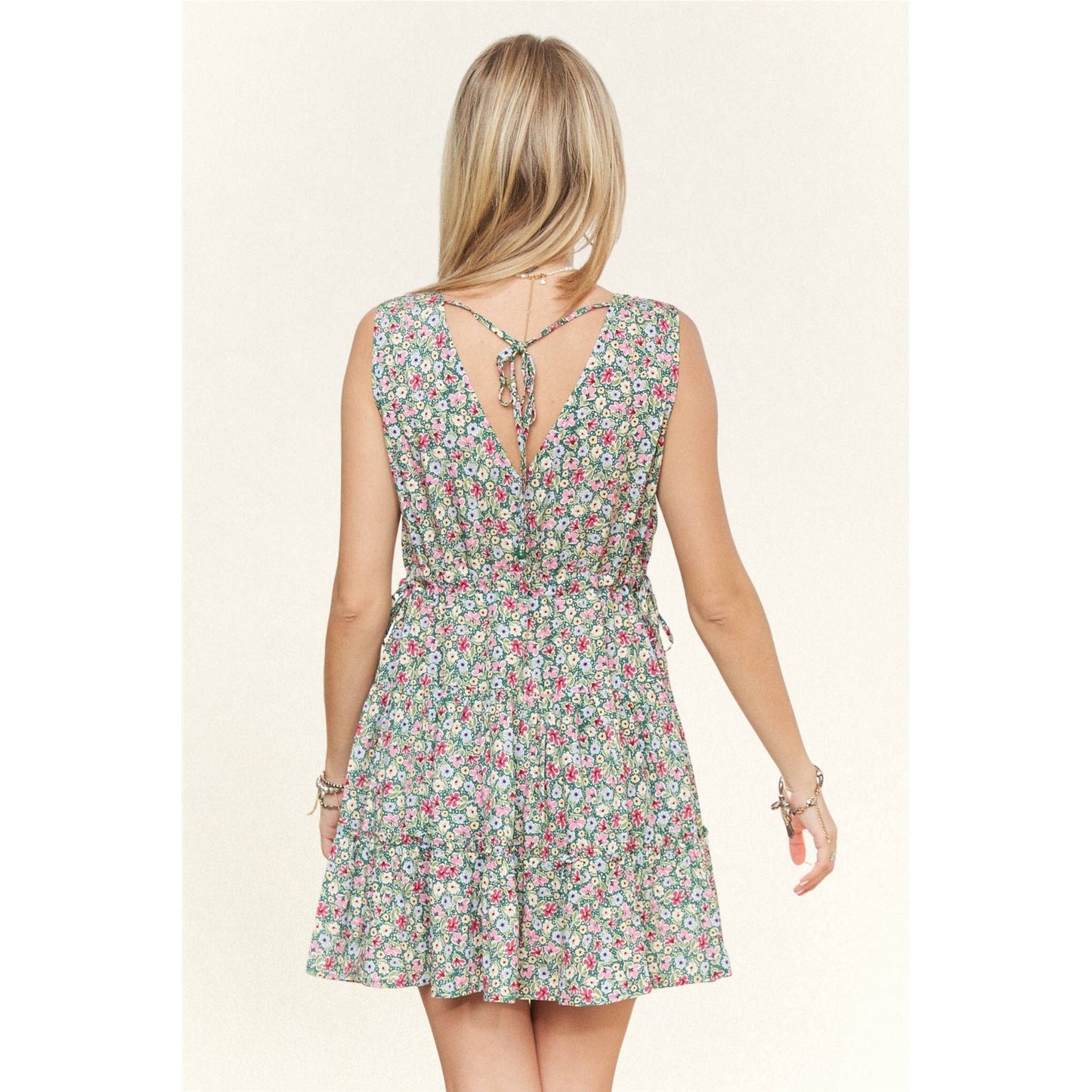FLORAL V-NECK MINI DRESS