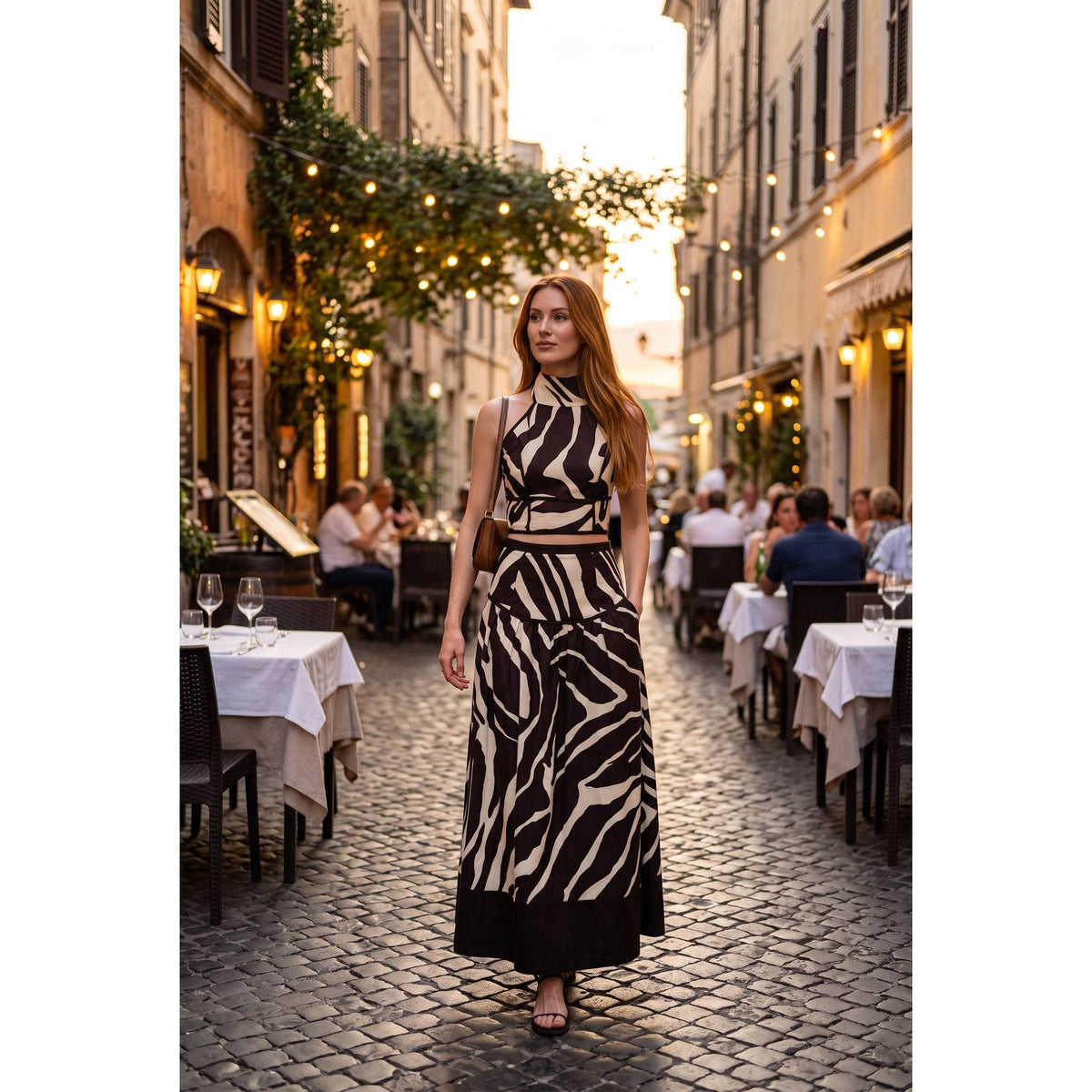 Zebra Print Halter Crop Top & Maxi Skirt Set