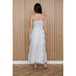 STRIPE PLEATED STRAPLESS LINEN MIDI DRESS