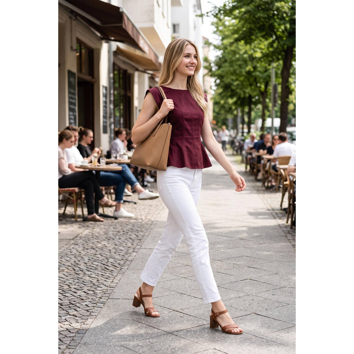 Stretch Cap Sleeve Peplum Top