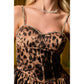 Bustier Leopard Midi Dress With Rhinestone