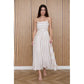 STRIPE PLEATED STRAPLESS LINEN MIDI DRESS
