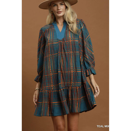 Mix Plaid Tiered Babydoll Dress