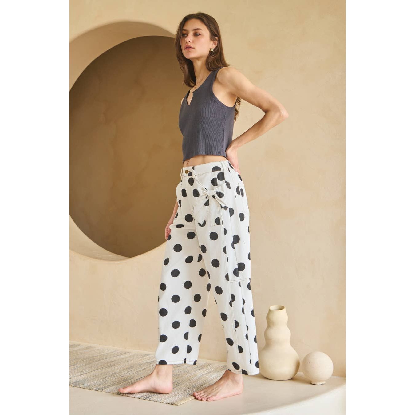 Polka Dot Barrel Denim Pants