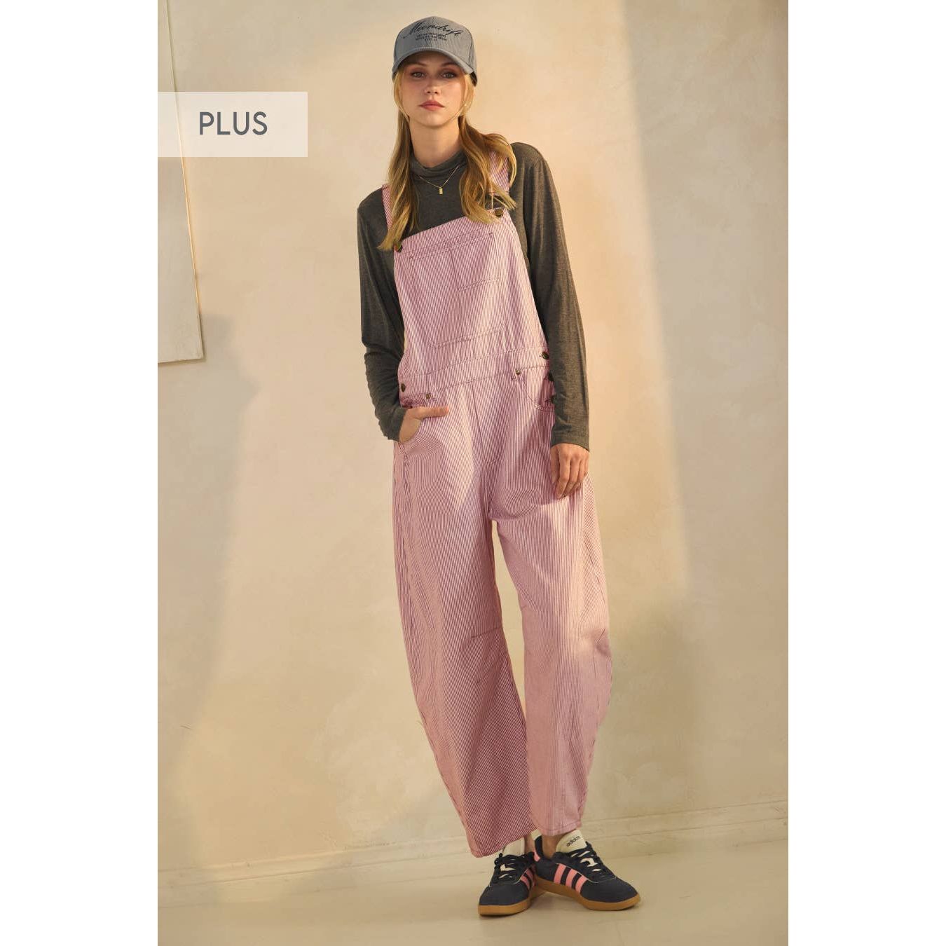Plus Pinstriped Barrel-leg Overalls
