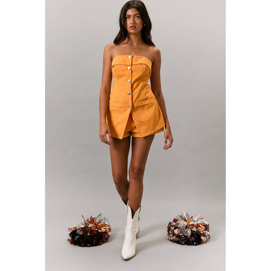 STRAPLESS ORANGE ROMPER