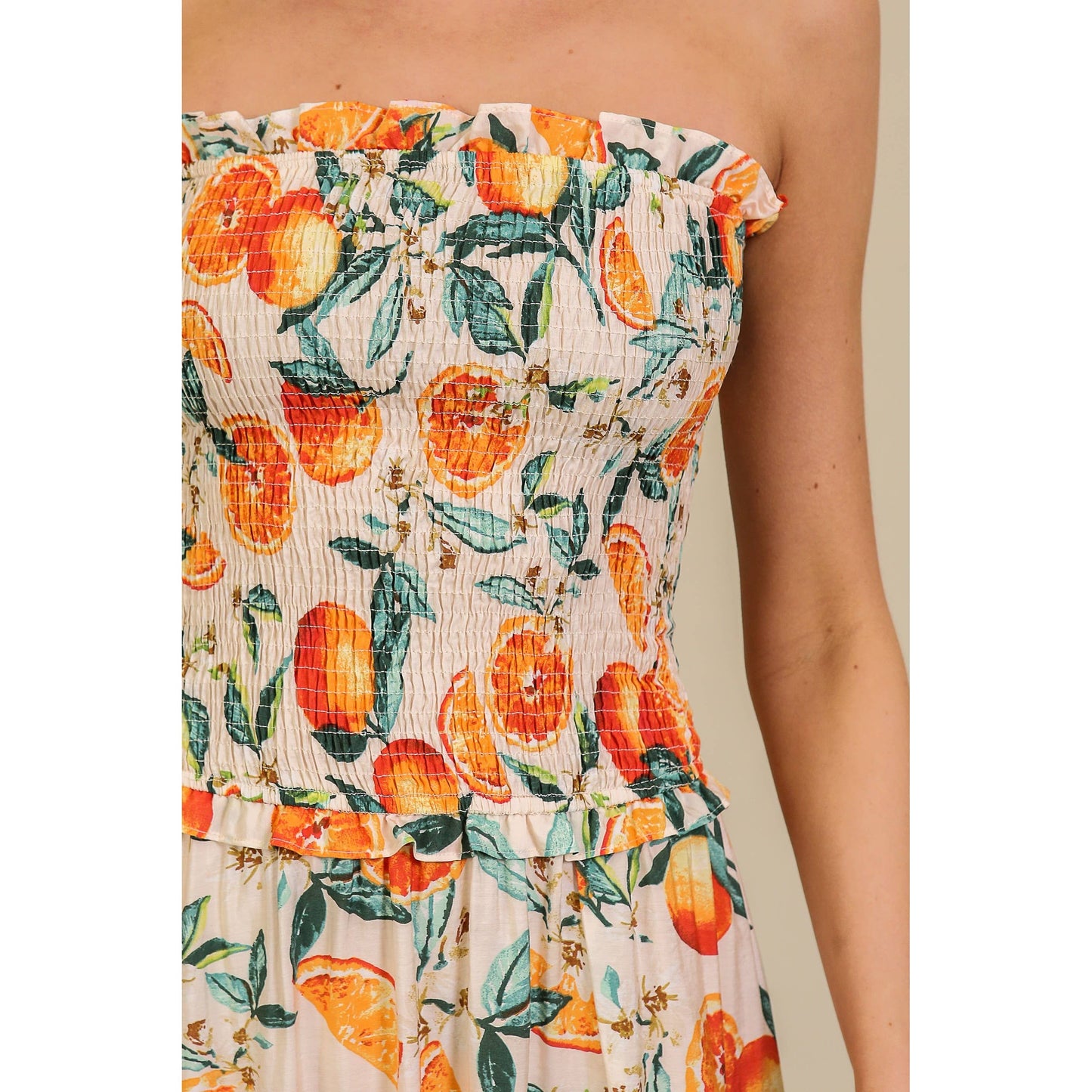 Strapless Citrus Print Maxi