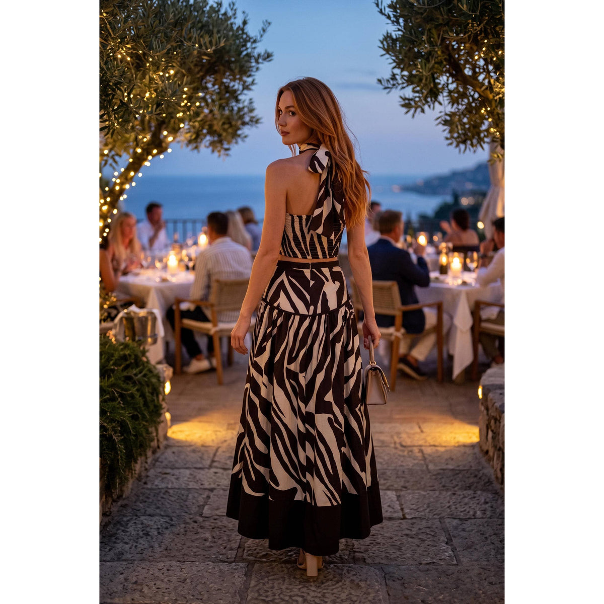Zebra Print Halter Crop Top & Maxi Skirt Set