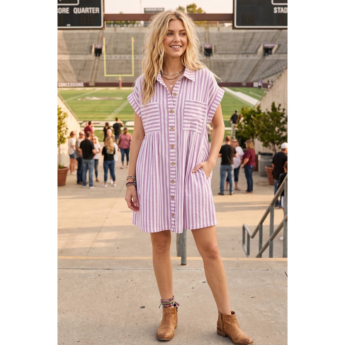 COTTON STRIPED TUNIC DRESS